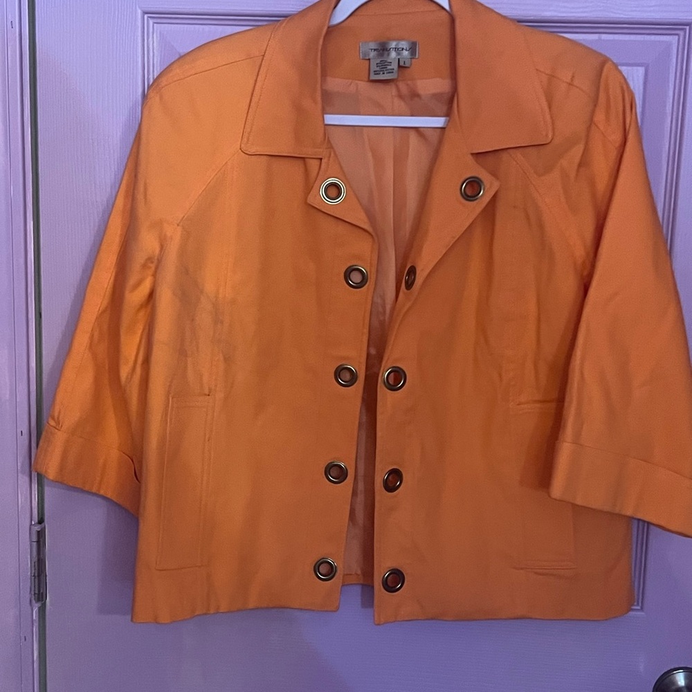 St. John Collection Orange Short-Sleeve Grommet-Front Jacket Ky Derby